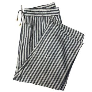 Ellen Tracy Women's High Rise Cropped Pants Size M(8-10) Navy Blue White Striped